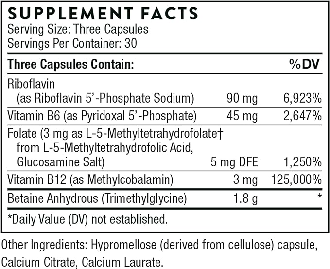 THORNE Methyl-Guard Plus - Active Folate (5-MTHF) with Vitamins B2, B6 & B12 | Supports Methylation & Healthy Homocysteine Levels (90 Capsules)