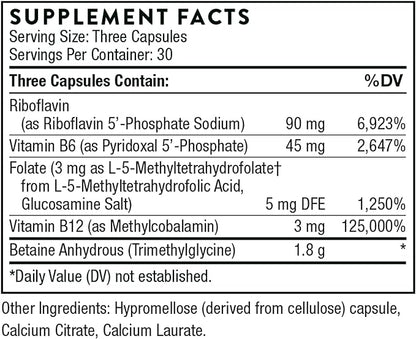 THORNE Methyl-Guard Plus - Active Folate (5-MTHF) with Vitamins B2, B6 & B12 | Supports Methylation & Healthy Homocysteine Levels (90 Capsules)