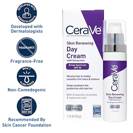 CeraVe Anti-Aging Face Cream SPF 30 | Retinol Anti-Wrinkle Cream with Hyaluronic Acid & Ceramides (1.76 oz)